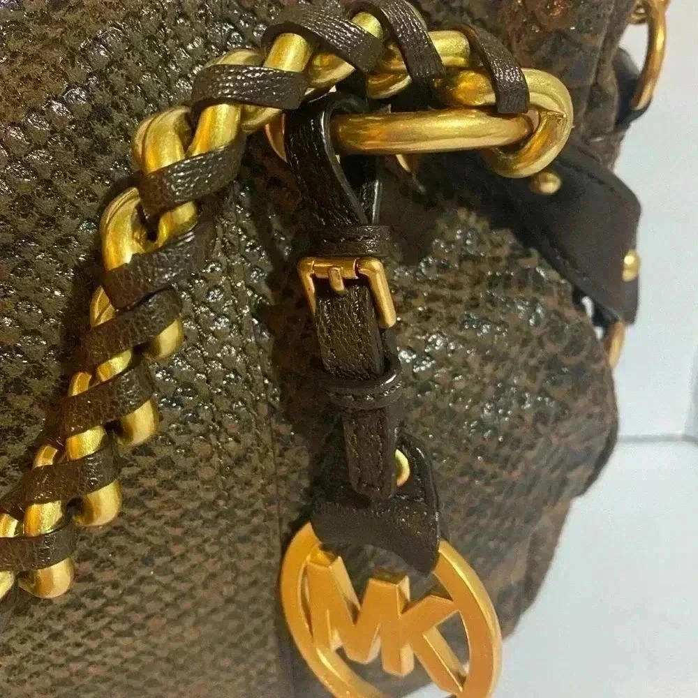 Michael kors brown leather suede satchel handbag